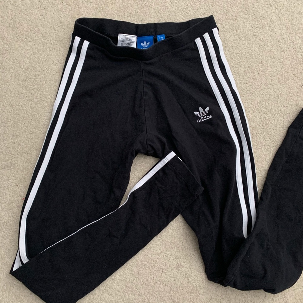 Black adidas leggings - white stripes on side